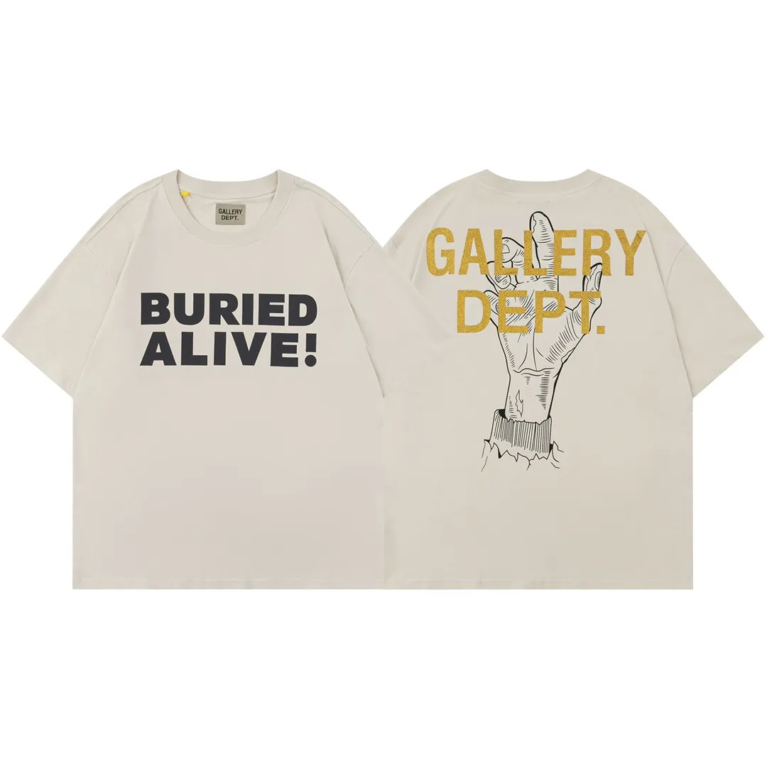 Model D110 Gallery dept European and American washed trendy brand printed high street T-shirts, same style for men and women, gilded letters, after washing and shaping, it does not change shape and does not pill, comfortable and breathable, apricot S to XL, p106